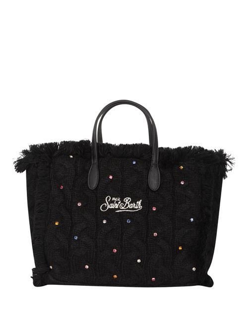 Borsa tote colette effetto maglia nera con frange Mc2 Saint Barth | COLETTE W01357G BRAID TRICOT STRASS 00